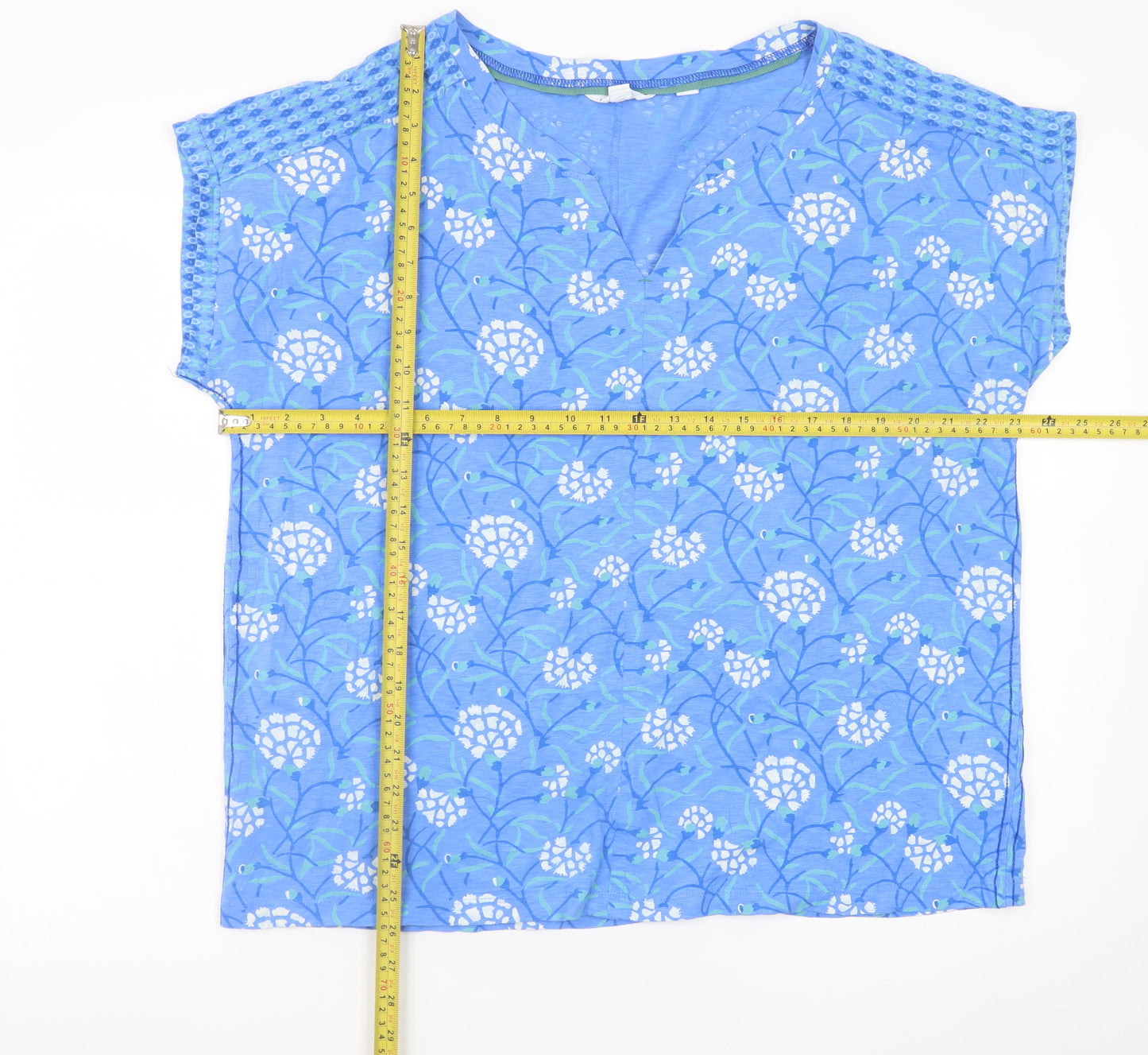 White Stuff Women's Blue Floral Cotton Tunic Blouse Size 22