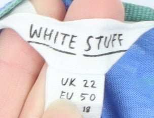 White Stuff Women's Blue Floral Cotton Tunic Blouse Size 22