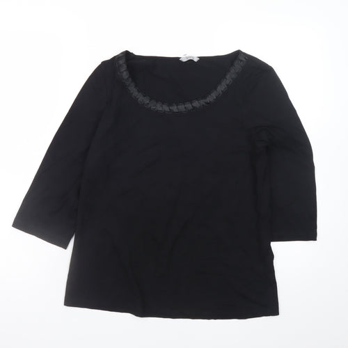 Marks and Spencer Women's Black Size 14 3/4 Sleeve Scoop Neck Stretch Blouse