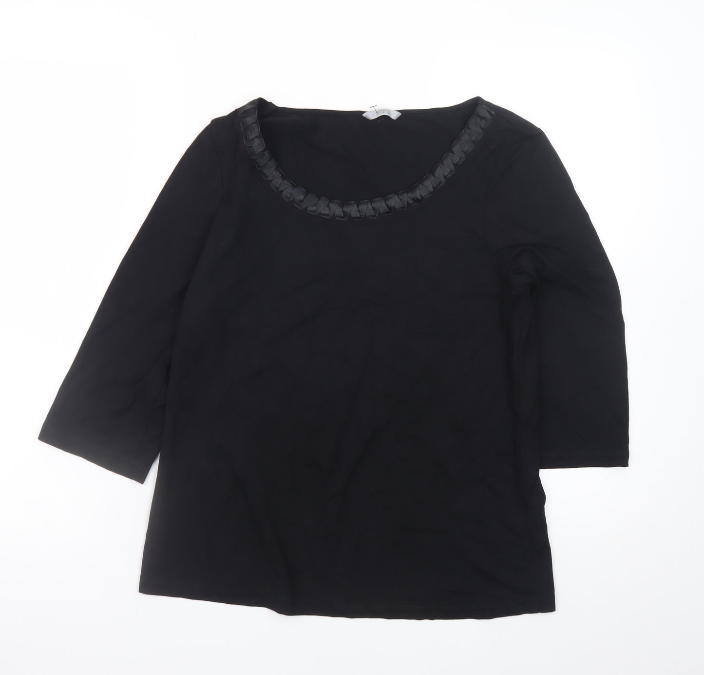Marks and Spencer Women's Black Size 14 3/4 Sleeve Scoop Neck Stretch Blouse