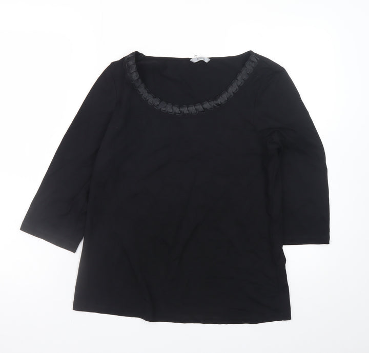 Marks and Spencer Women's Black Size 14 3/4 Sleeve Scoop Neck Stretch Blouse