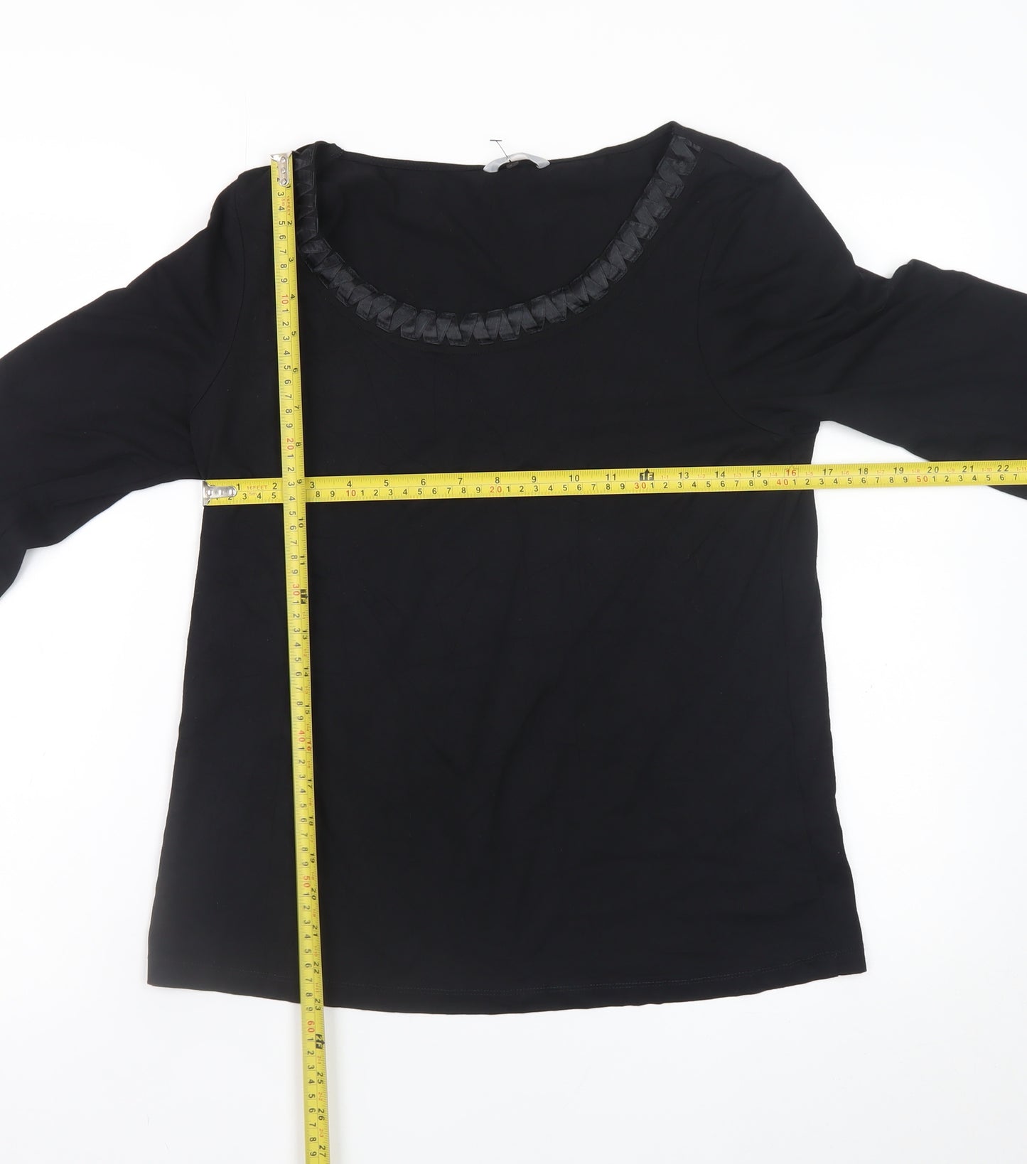 Marks and Spencer Women's Black Size 14 3/4 Sleeve Scoop Neck Stretch Blouse