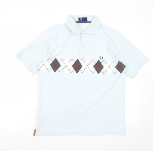 Fred Perry Men's Blue Argyle Polo Shirt Size M Cotton