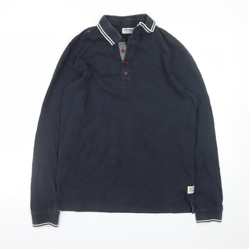 Jack & Jones Originals Men's Blue Long Sleeve Cotton Polo L