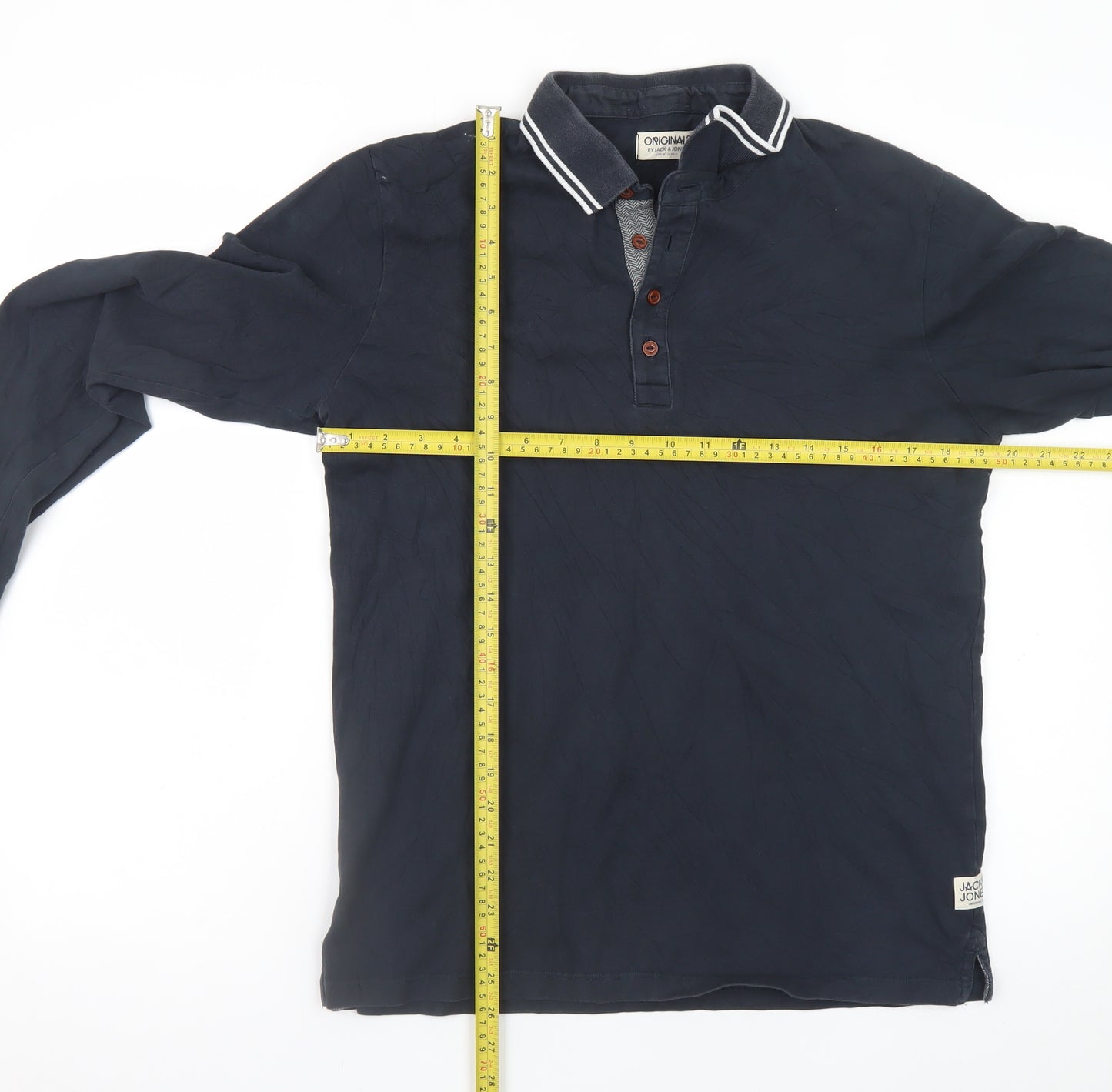 Jack & Jones Originals Men's Blue Long Sleeve Cotton Polo L