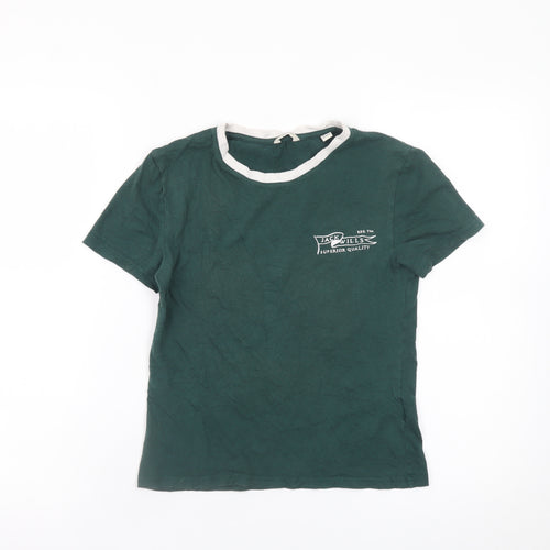 Jack Wills Womens Green Ringer T-Shirt UK 10 Short Sleeve Cotton Modal