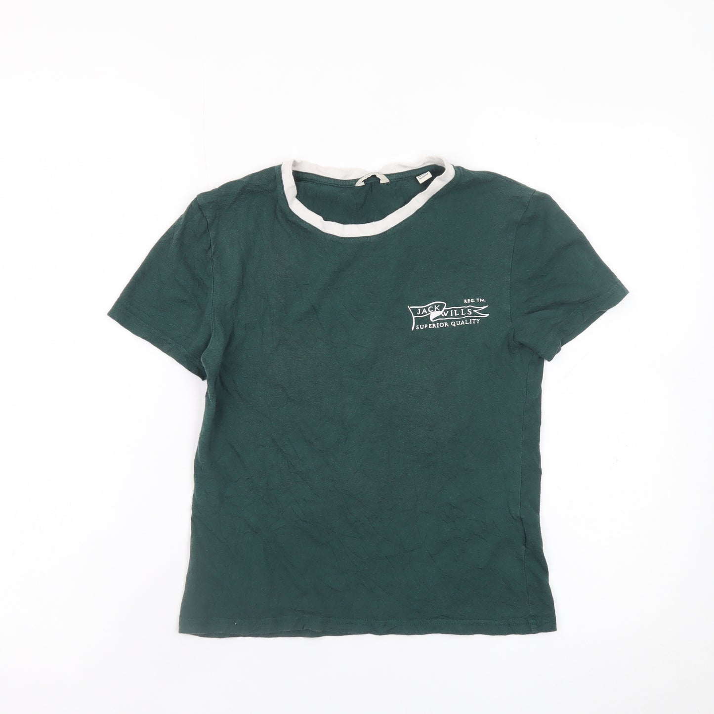 Jack Wills Womens Green Ringer T-Shirt UK 10 Short Sleeve Cotton Modal