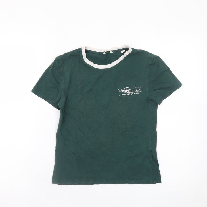 Jack Wills Womens Green Ringer T-Shirt UK 10 Short Sleeve Cotton Modal