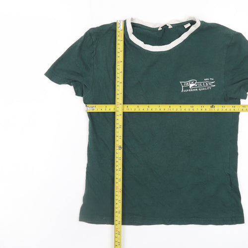 Jack Wills Womens Green Ringer T-Shirt UK 10 Short Sleeve Cotton Modal