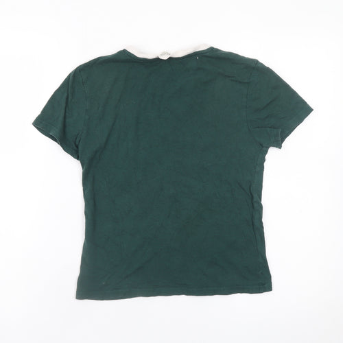 Jack Wills Womens Green Ringer T-Shirt UK 10 Short Sleeve Cotton Modal