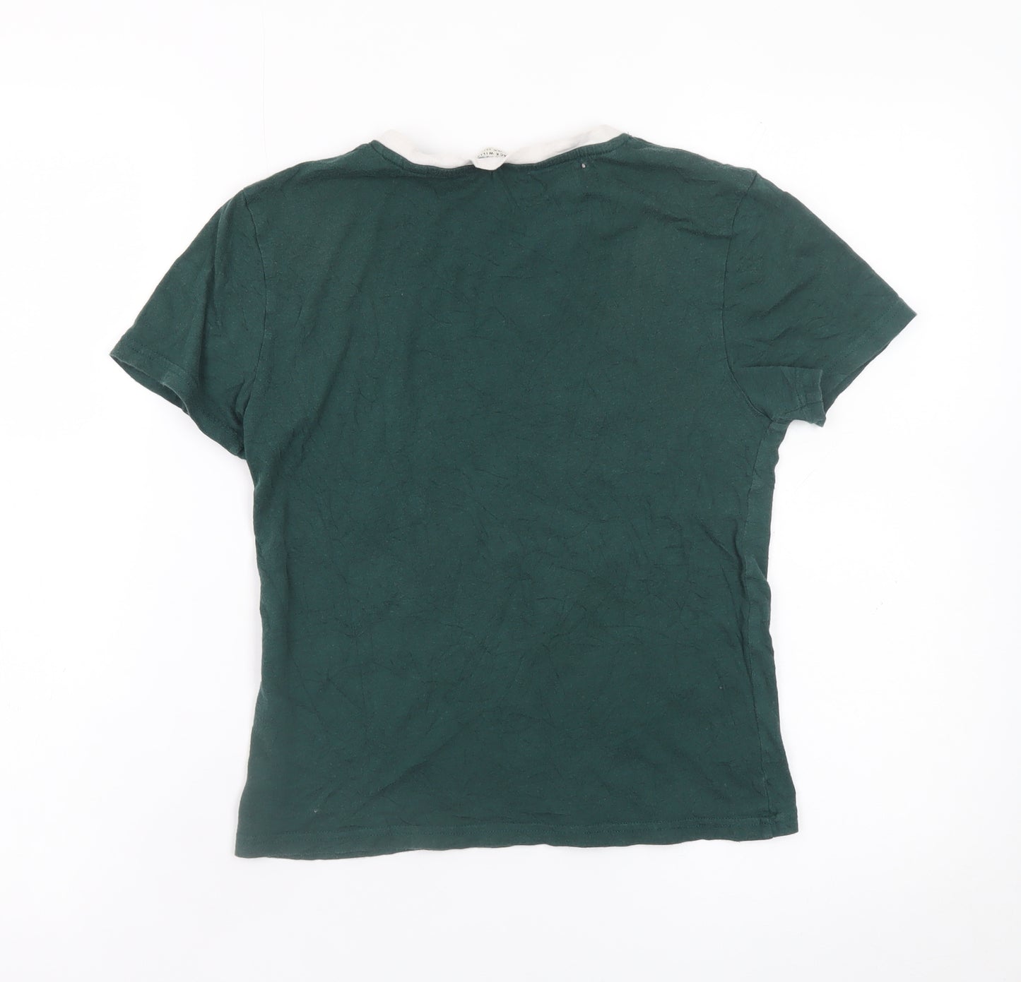 Jack Wills Womens Green Ringer T-Shirt UK 10 Short Sleeve Cotton Modal