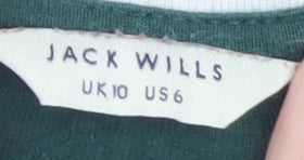 Jack Wills Womens Green Ringer T-Shirt UK 10 Short Sleeve Cotton Modal