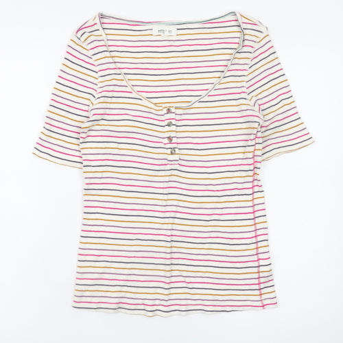 White Stuff Women's Multicoloured Striped Short Sleeve T-Shirt UK 14
