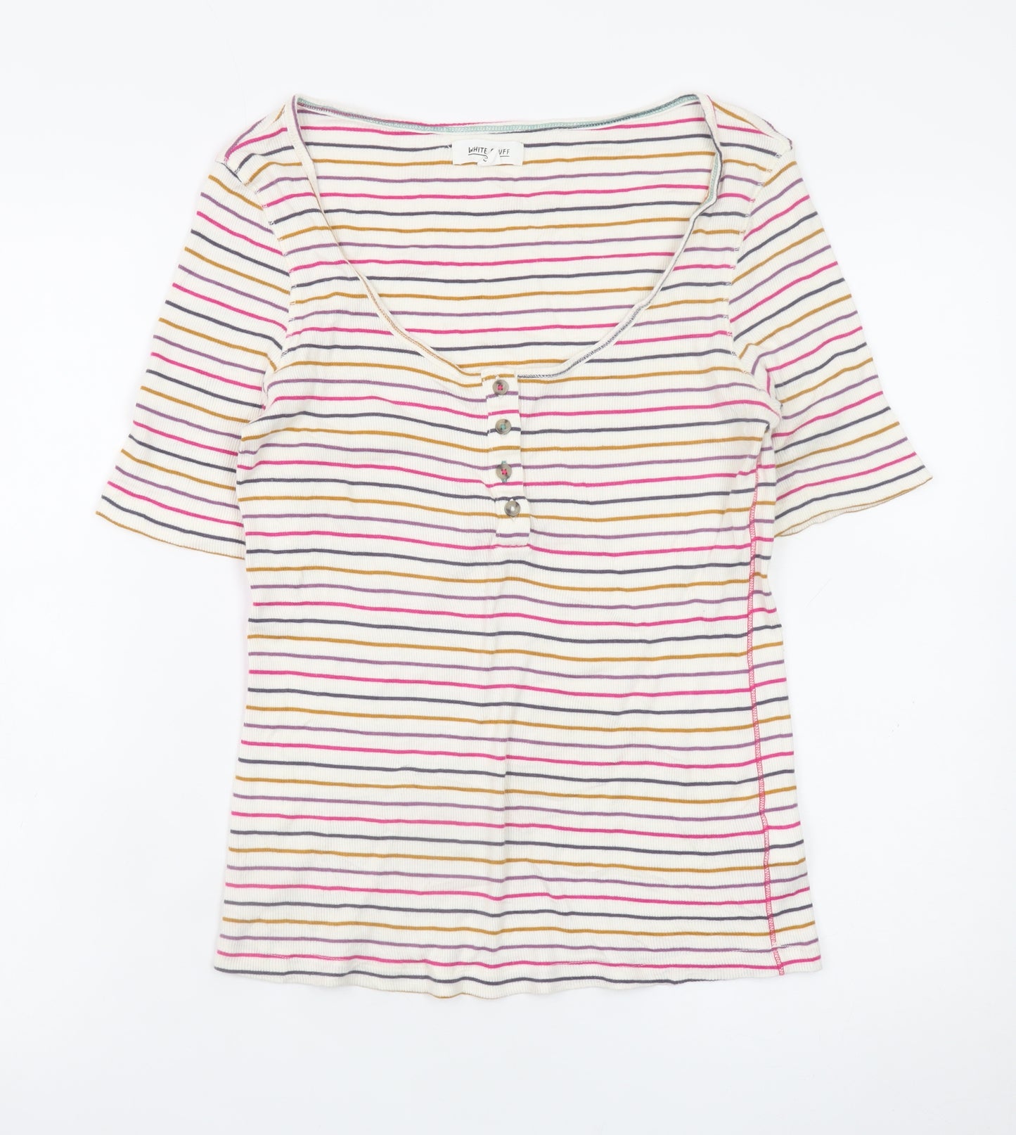 White Stuff Women's Multicoloured Striped Short Sleeve T-Shirt UK 14