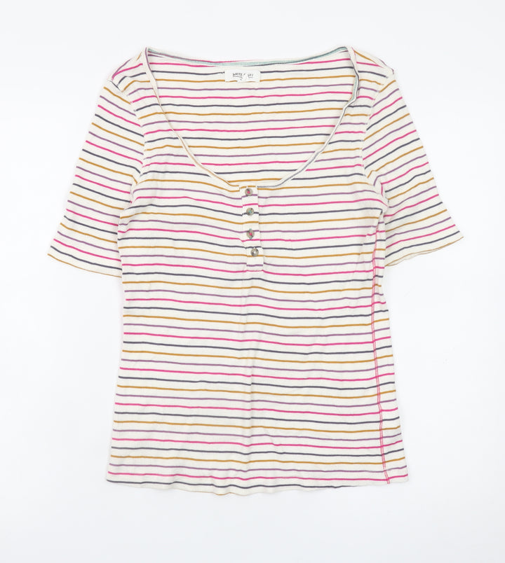 White Stuff Women's Multicoloured Striped Short Sleeve T-Shirt UK 14