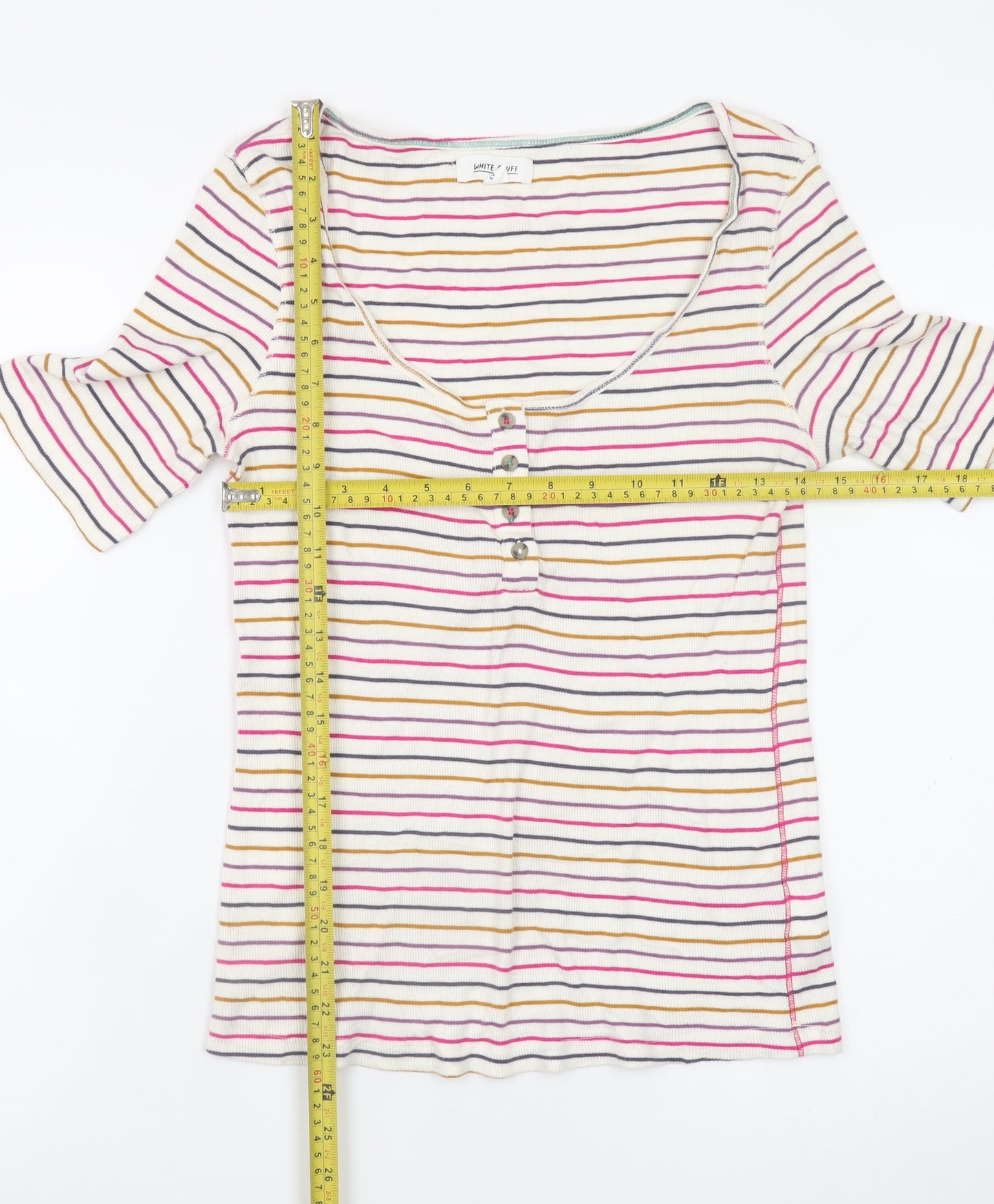 White Stuff Women's Multicoloured Striped Short Sleeve T-Shirt UK 14