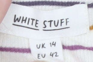 White Stuff Women's Multicoloured Striped Short Sleeve T-Shirt UK 14