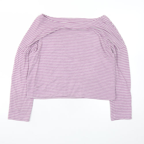 Boden Women Purple Striped Boat Neck Long Sleeve Top Size 10