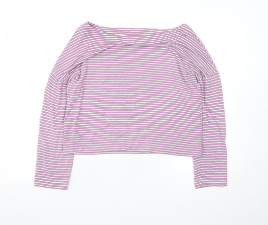 Boden Women Purple Striped Boat Neck Long Sleeve Top Size 10