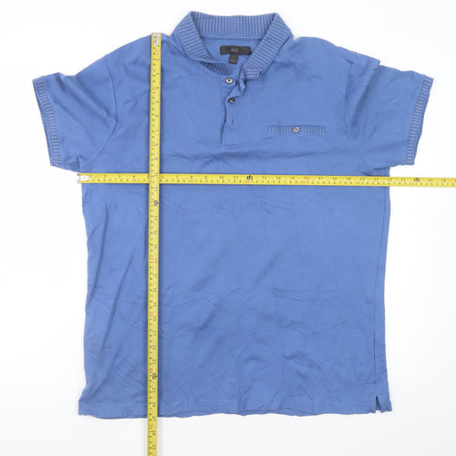 Marks and Spencer Men's Blue Cotton Short Sleeve Polo L