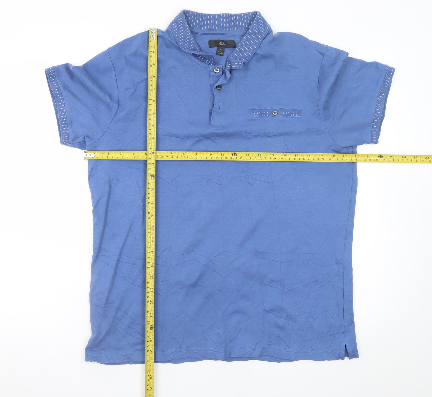 Marks and Spencer Men's Blue Cotton Short Sleeve Polo L
