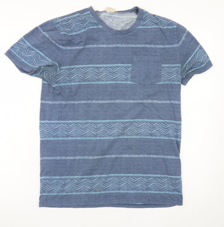 Hollister Men's Blue Striped Crew Neck T-Shirt Size M Cotton Blend