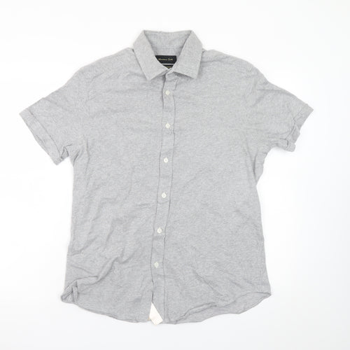 Massimo Dutti Men's Grey Linen Cotton Short Sleeve Polo L