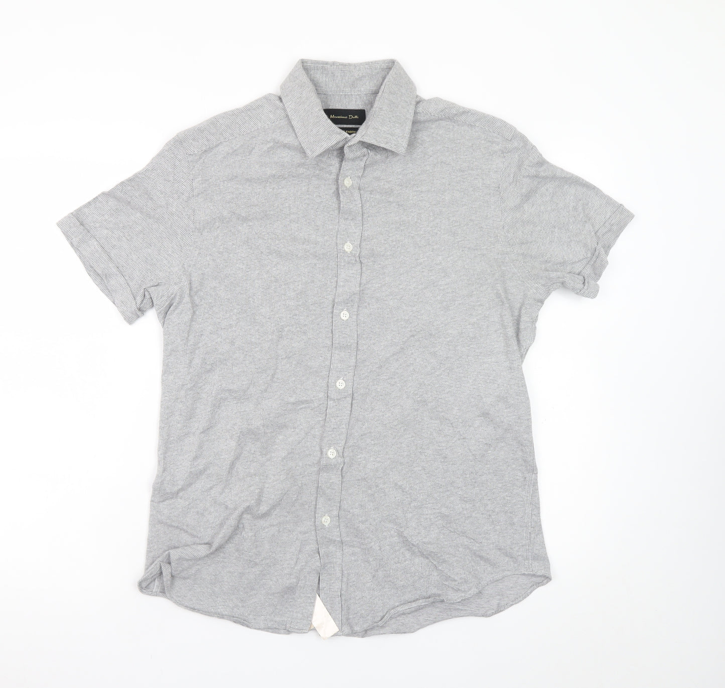 Massimo Dutti Men's Grey Linen Cotton Short Sleeve Polo L