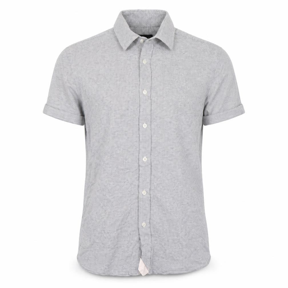 Front view of Massimo Dutti Men's Grey Linen Cotton Short Sleeve Polo L