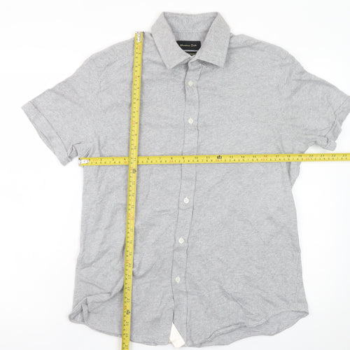 Massimo Dutti Men's Grey Linen Cotton Short Sleeve Polo L
