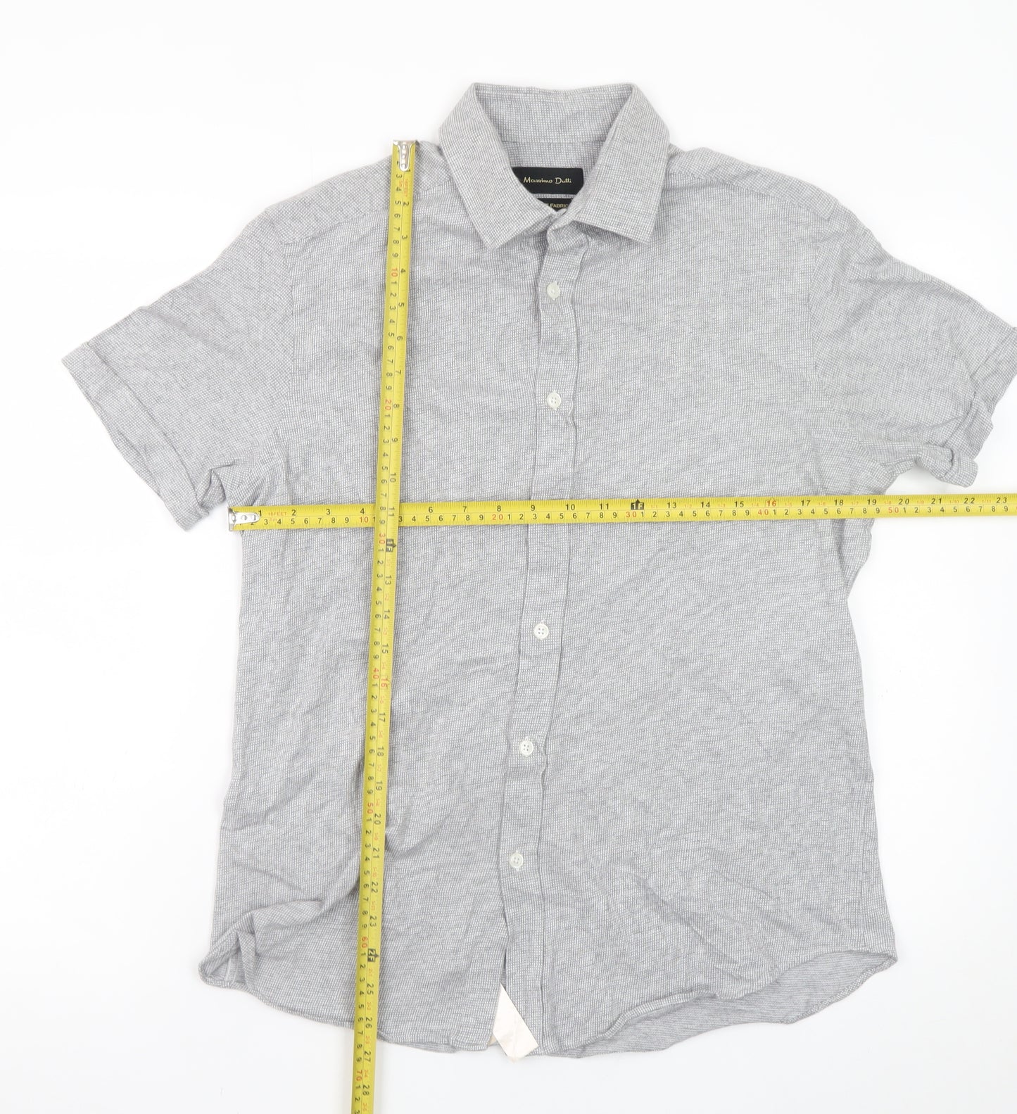 Massimo Dutti Men's Grey Linen Cotton Short Sleeve Polo L