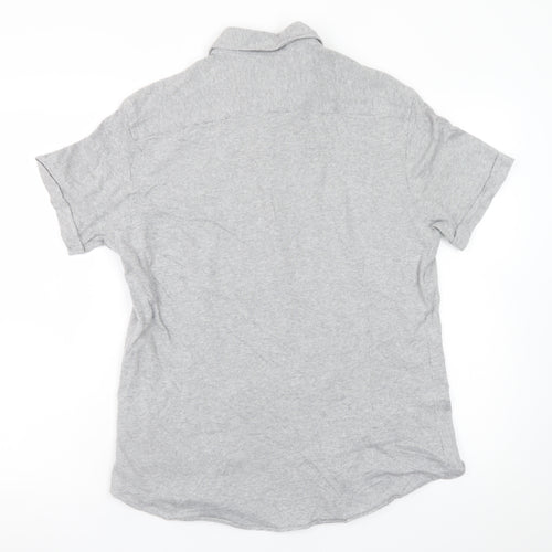 Massimo Dutti Men's Grey Linen Cotton Short Sleeve Polo L