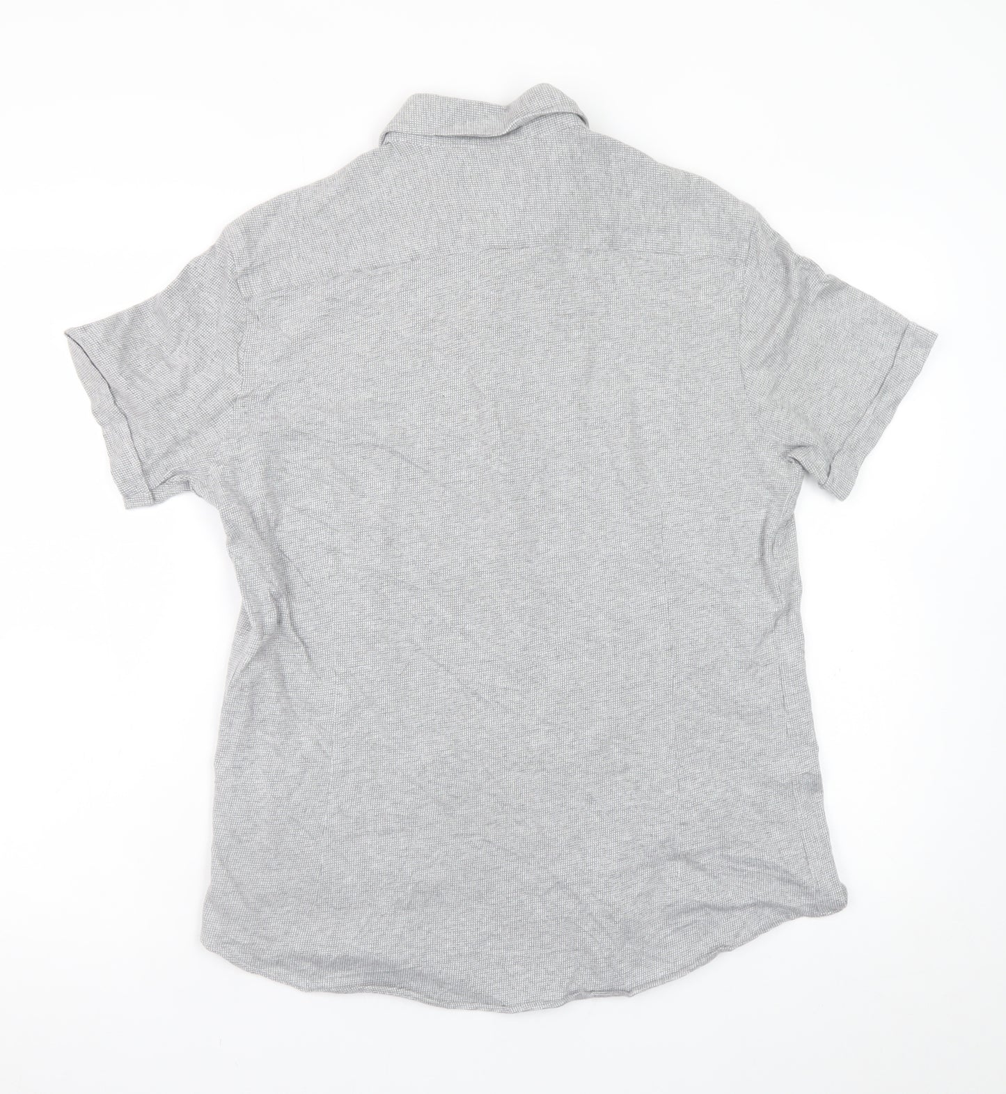 Massimo Dutti Men's Grey Linen Cotton Short Sleeve Polo L