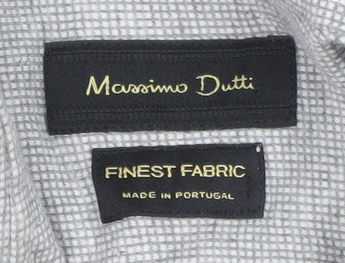 Massimo Dutti Men's Grey Linen Cotton Short Sleeve Polo L