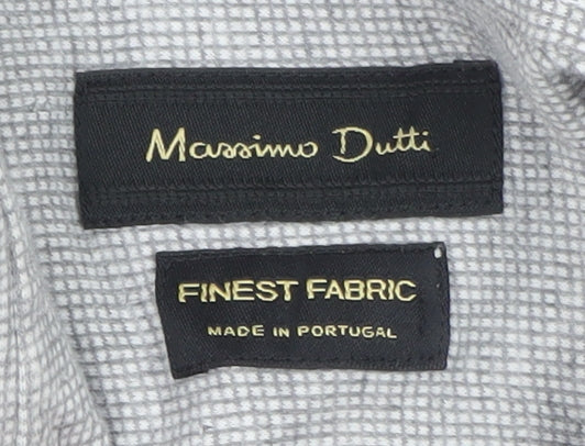 Massimo Dutti Men's Grey Linen Cotton Short Sleeve Polo L