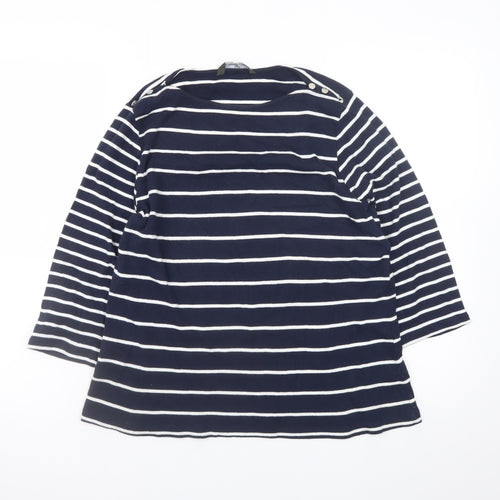 Bonmarché Women Blue Striped 3/4 Sleeve Cotton Boat Neck T-Shirt Size 16