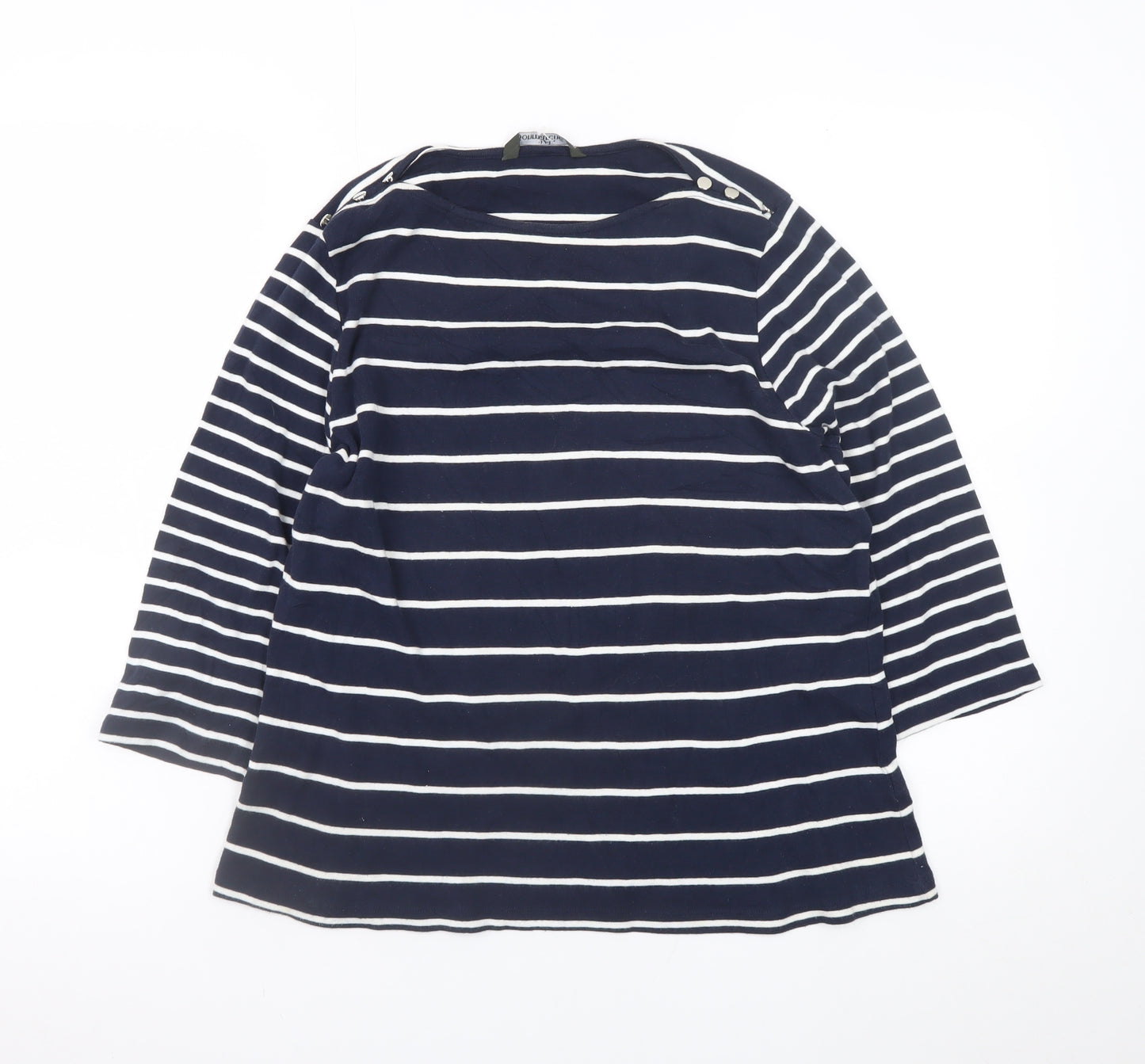 Bonmarché Women Blue Striped 3/4 Sleeve Cotton Boat Neck T-Shirt Size 16