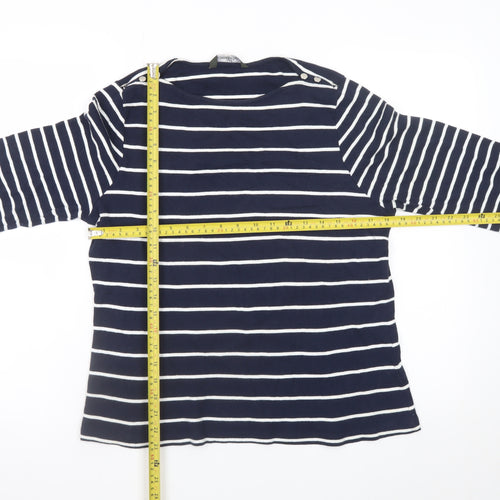 Bonmarché Women Blue Striped 3/4 Sleeve Cotton Boat Neck T-Shirt Size 16