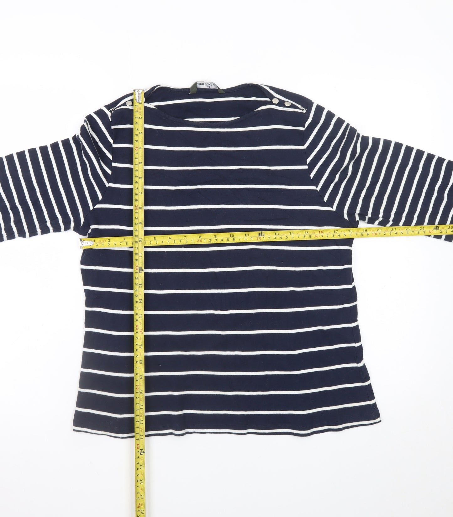 Bonmarché Women Blue Striped 3/4 Sleeve Cotton Boat Neck T-Shirt Size 16