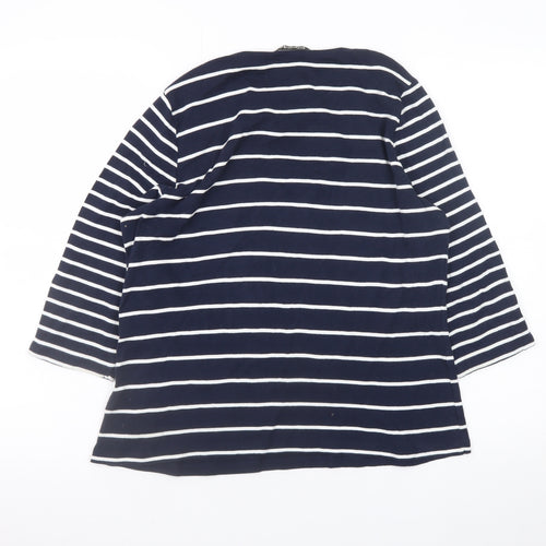 Bonmarché Women Blue Striped 3/4 Sleeve Cotton Boat Neck T-Shirt Size 16