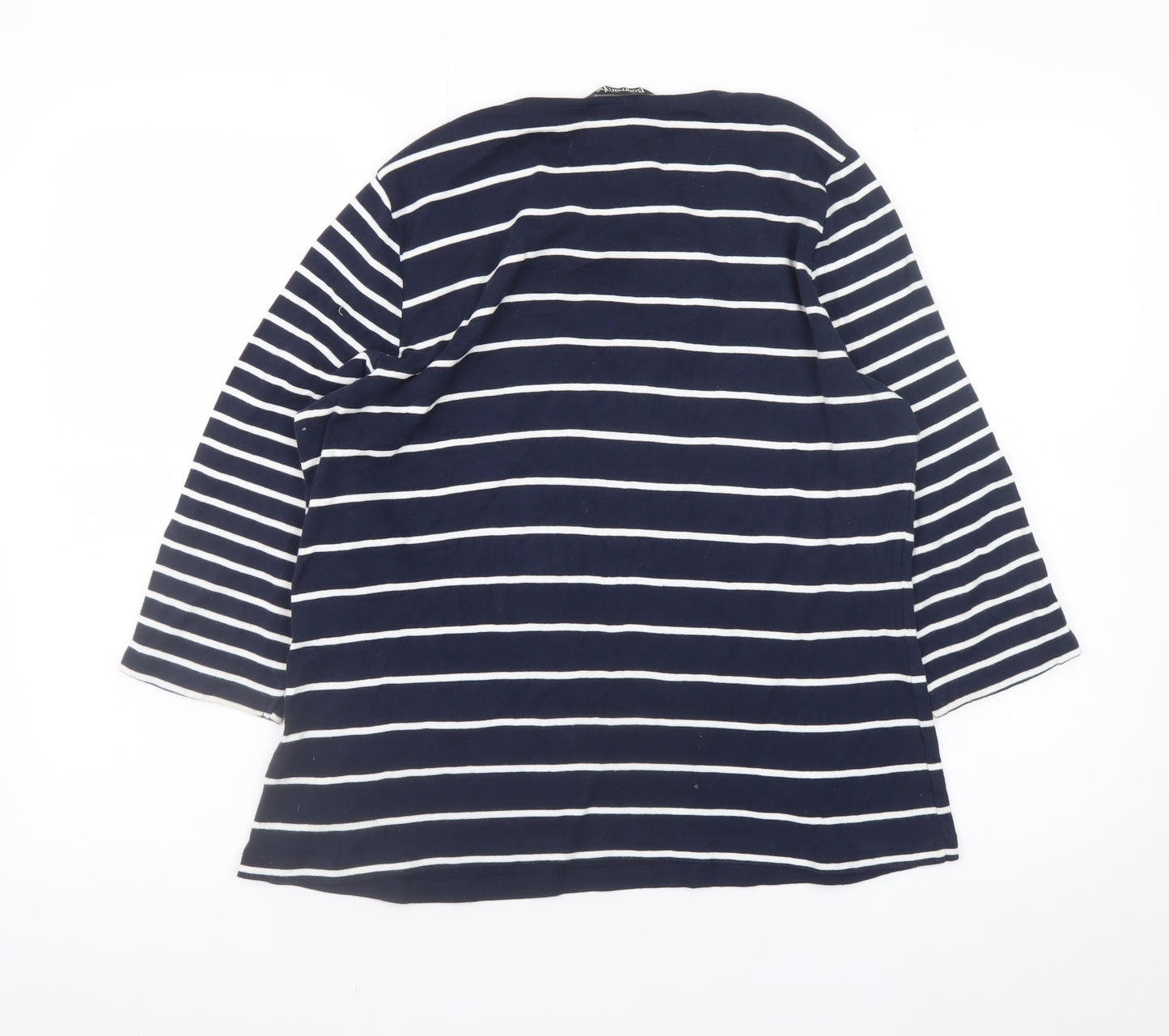Bonmarché Women Blue Striped 3/4 Sleeve Cotton Boat Neck T-Shirt Size 16