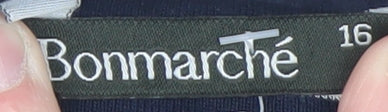 Bonmarché Women Blue Striped 3/4 Sleeve Cotton Boat Neck T-Shirt Size 16