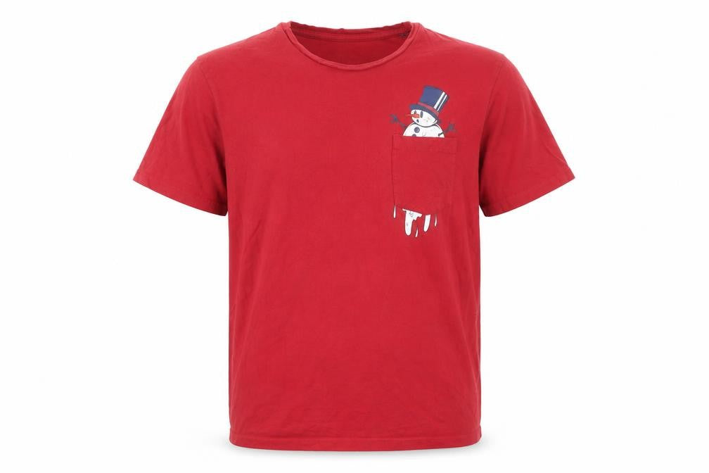 Jack & Jones Mens Red Christmas Snowman Pocket T-Shirt M