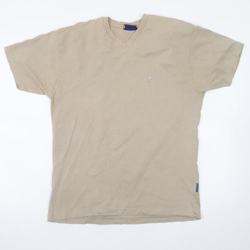 Kangol Men's Beige V-Neck Cotton Short Sleeve T-Shirt M