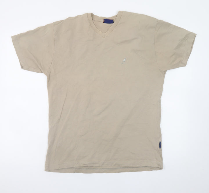 Kangol Men's Beige V-Neck Cotton Short Sleeve T-Shirt M