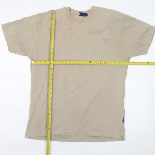 Kangol Men's Beige V-Neck Cotton Short Sleeve T-Shirt M