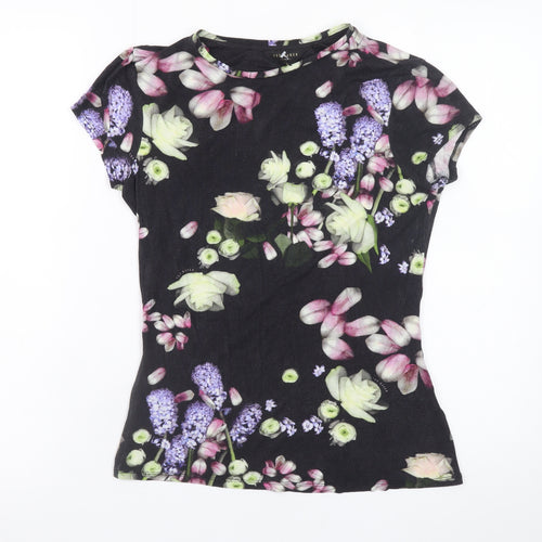 Ted Baker Women’s Black Floral Short Sleeve Slim Fit T-Shirt Size 8