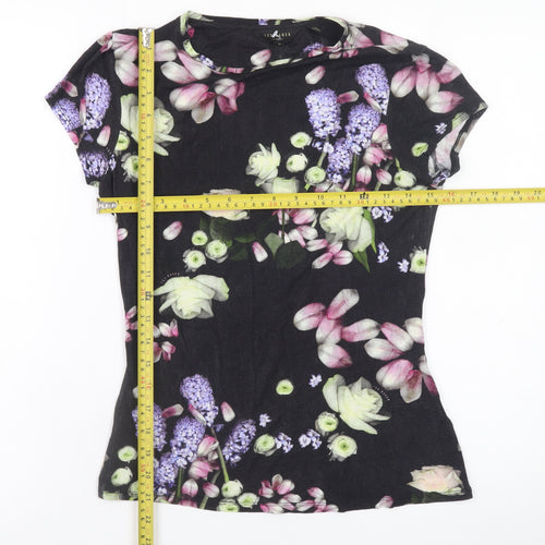 Ted Baker Women’s Black Floral Short Sleeve Slim Fit T-Shirt Size 8
