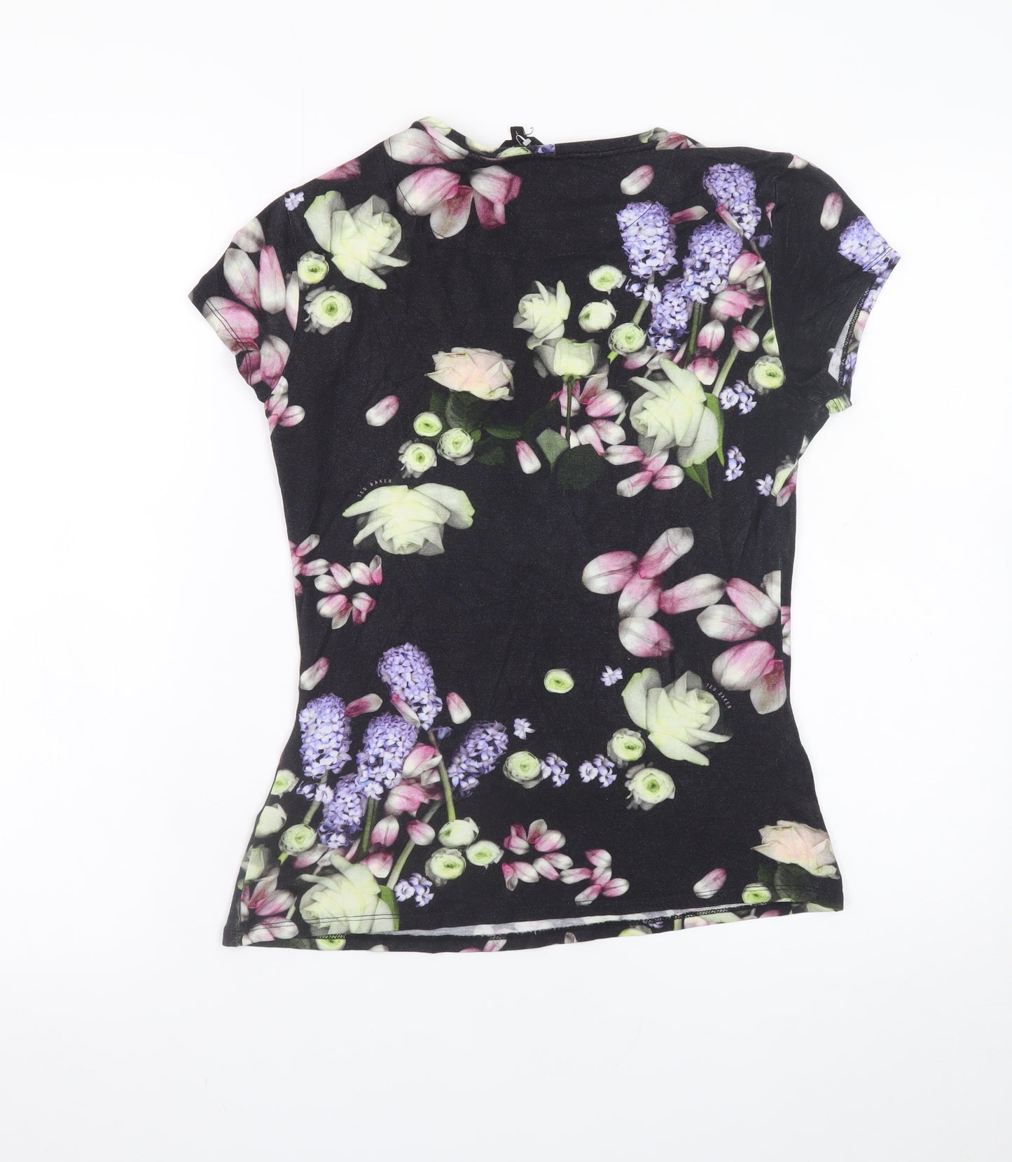 Ted Baker Women’s Black Floral Short Sleeve Slim Fit T-Shirt Size 8
