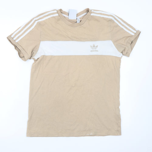 adidas Men's Beige Colourblock Crew Neck Short Sleeve T-Shirt M